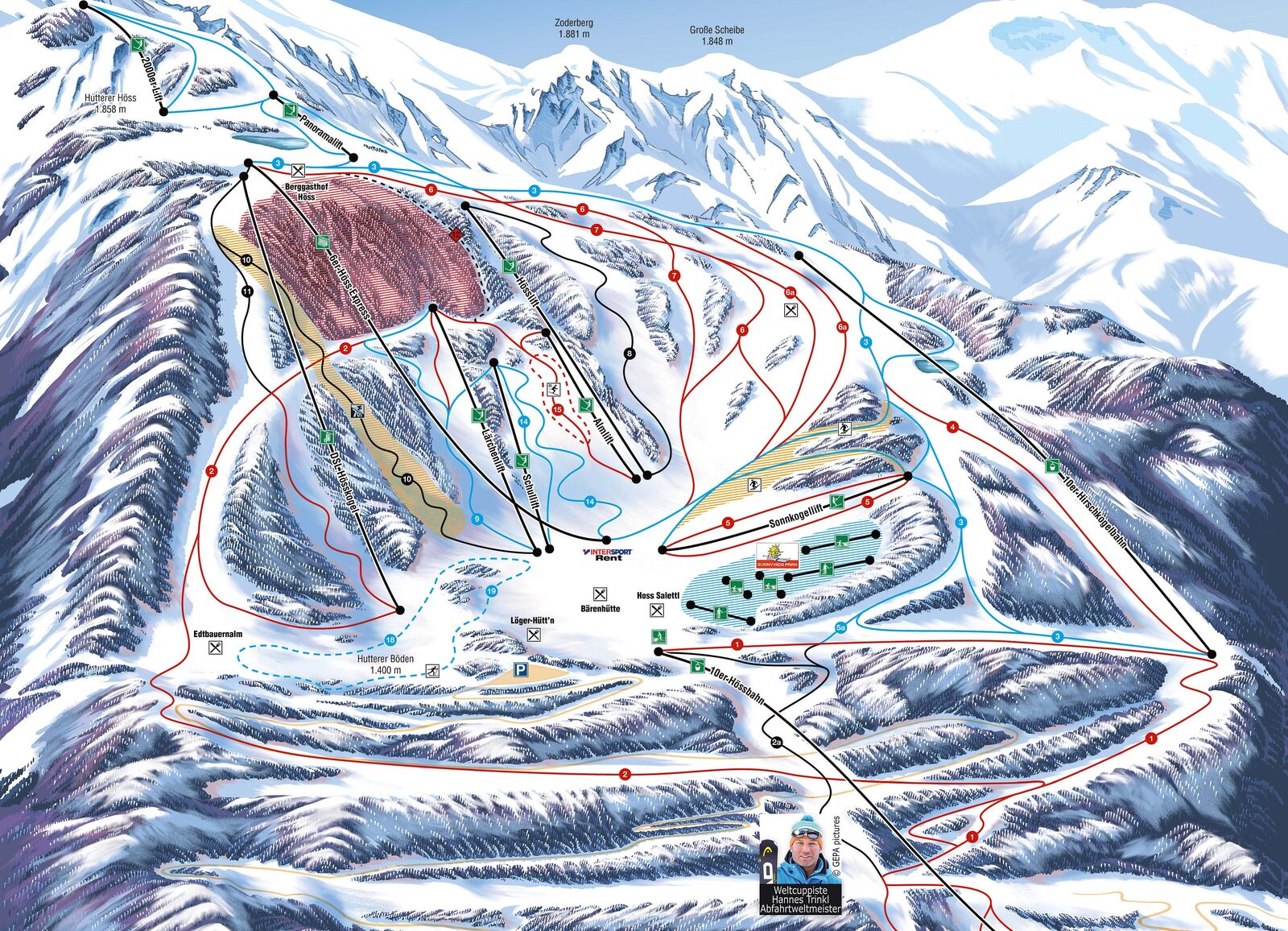 Pistenplan Skigebiet Hinterstoder / Höss
