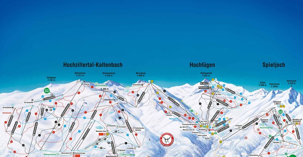 Mapa zjazdoviek Lyžiarske stredisko Hochzillertal / Zillertal
