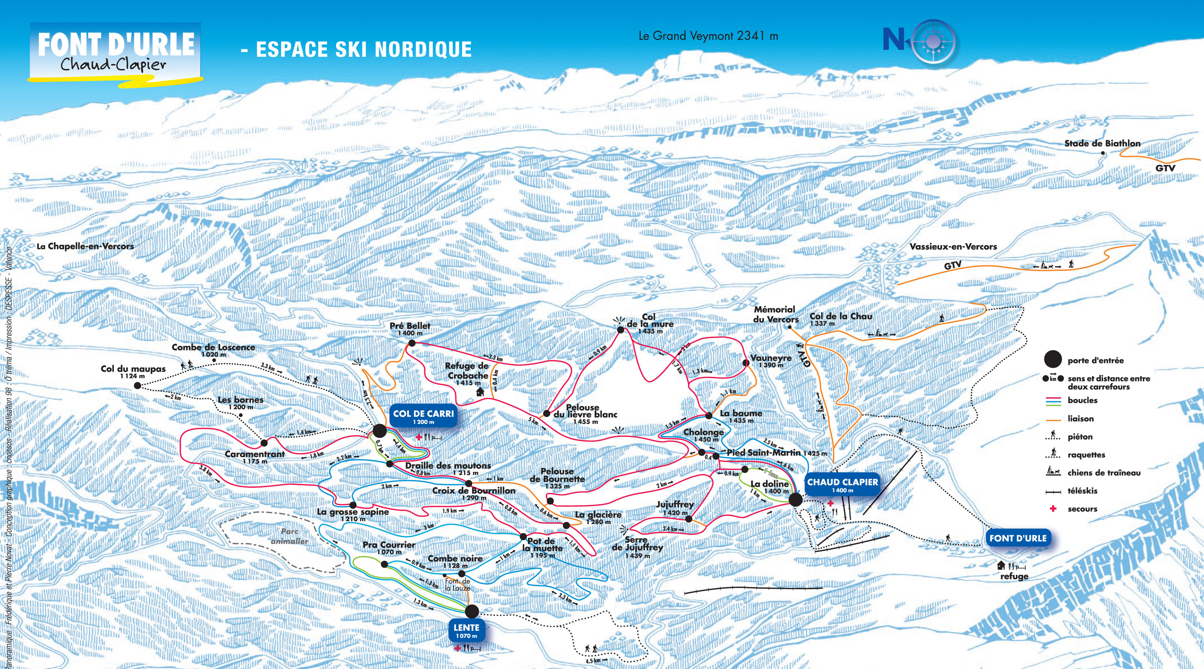 BERGFEX Plan des pistes Font d'Urle Chaud Clapier / Vercors Sud Ski de fond Font d'Urle Chaud