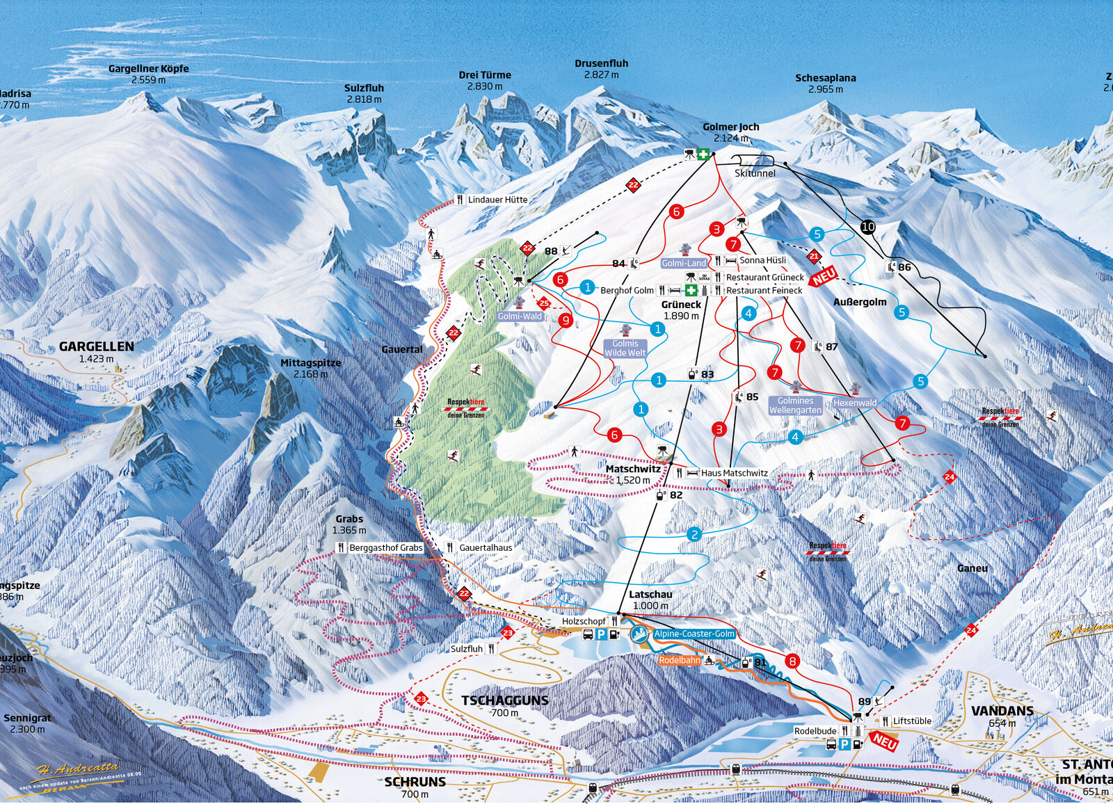 Pistenplan Skigebiet Golm / Montafon