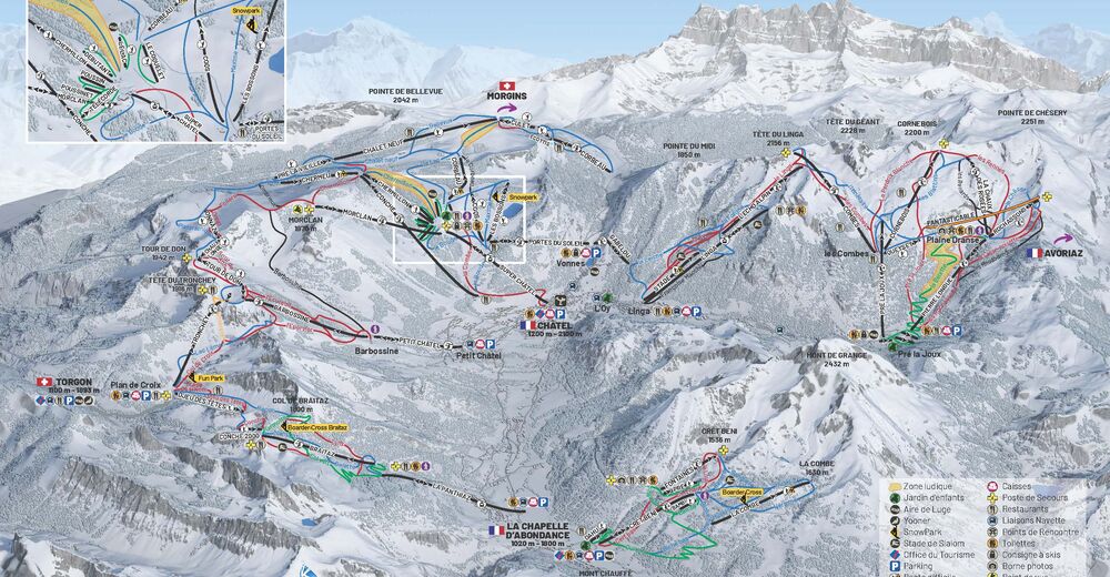 Planul pistelor Zonă de schi Châtel / Portes du Soleil