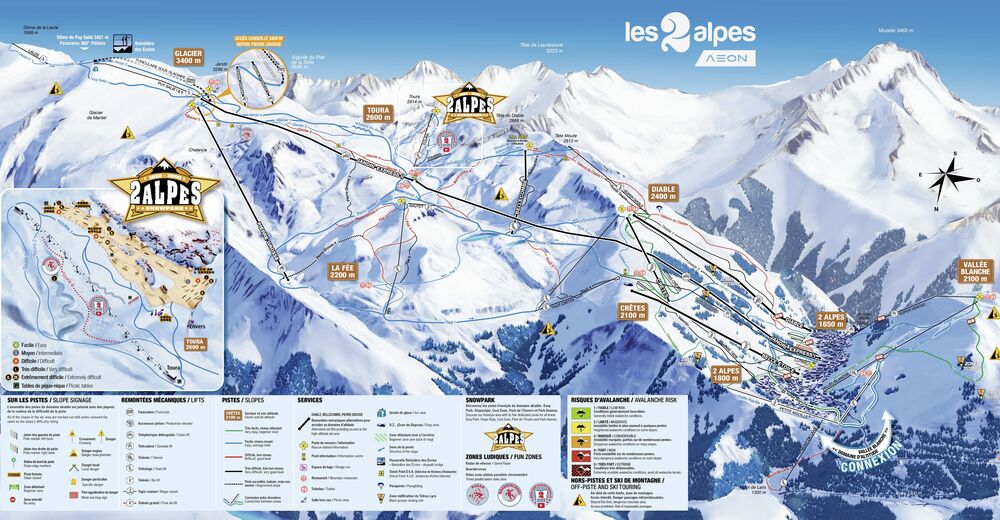 Pisteplan Skiområde Les 2 Alpes