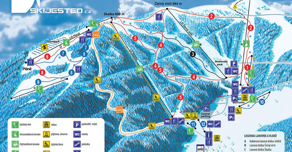 Pistenplan Skidåkningsområde Ski areál Ještěd / Liberec