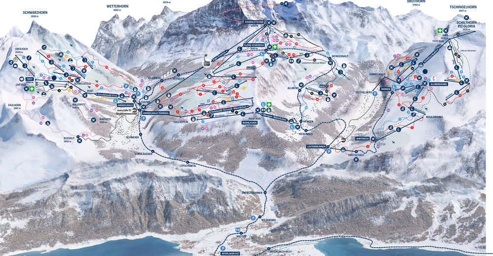 Načrt smučišč Smučišče Jungfrau Ski Region Grindelwald - Wengen