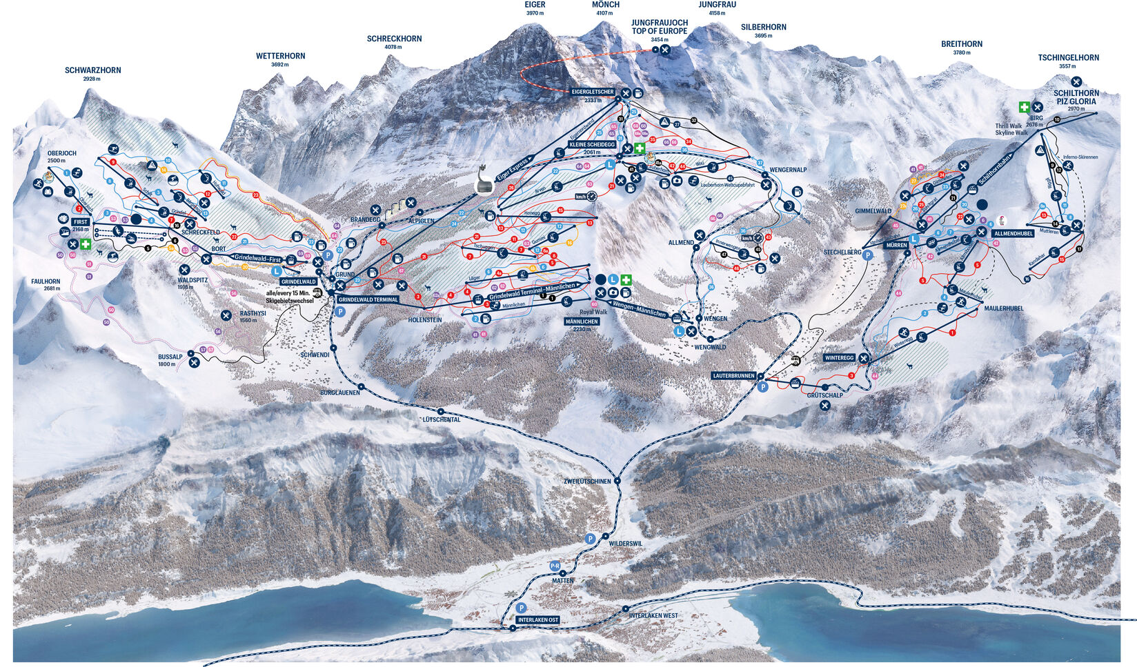PistenplanSkigebiet Jungfrau Ski Region Grindelwald - Wengen