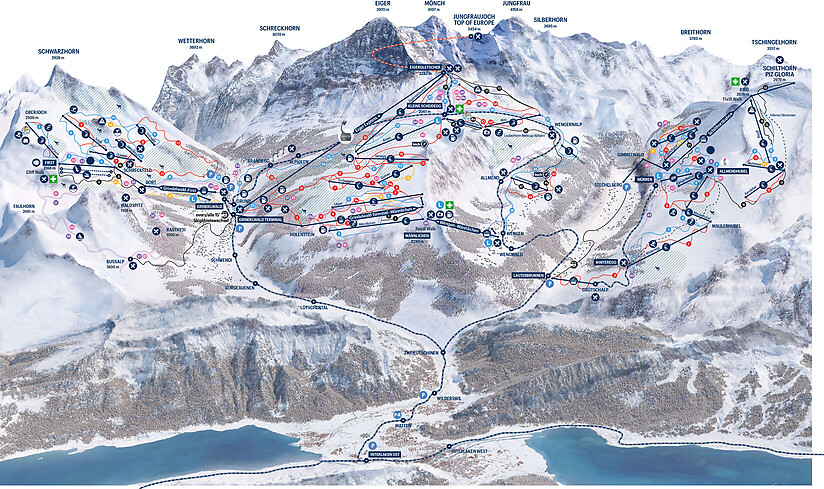 PistenplanSkigebiet Jungfrau Ski Region Grindelwald - Wengen