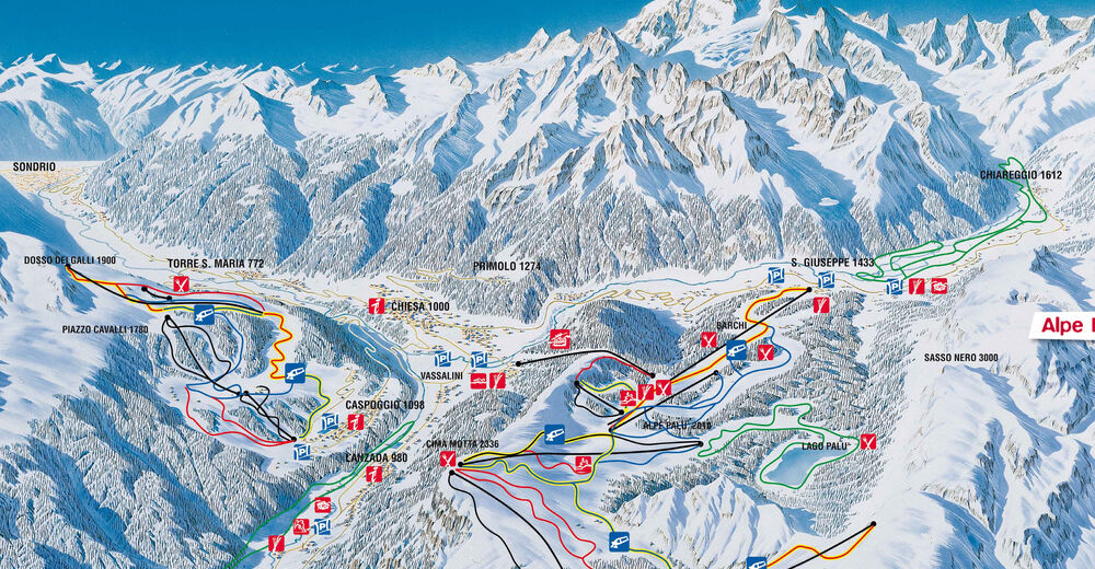 Plan skijaških staza Skijaško područje Chiesa Valmalenco / Alpe Palù