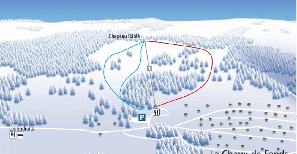 План лыжни Лыжный район Chapeau Rablé / La Chaux-de-Fonds