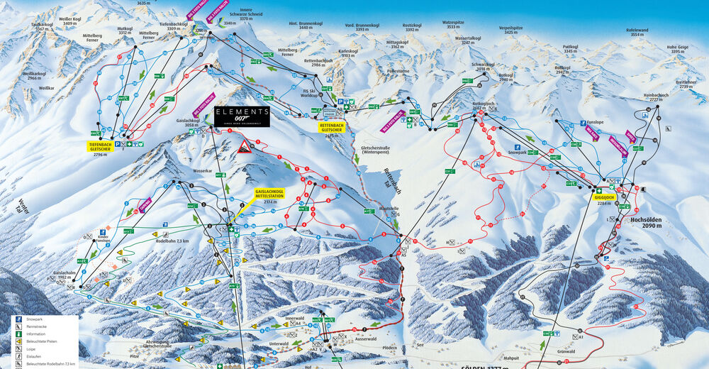 Plan skijaških staza Skijaško područje Sölden