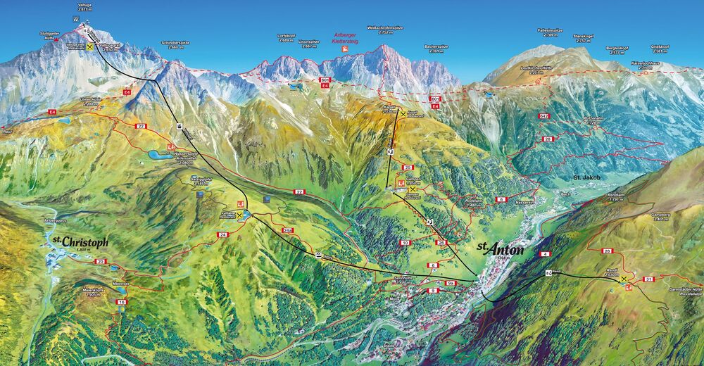 Pistenplan Skidåkningsområde St. Anton / Arlberg