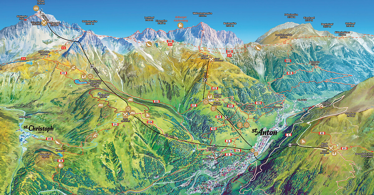 BERGFEX: Plan de piste St. Anton / Arlberg - Carte panoramique St. Anton / Arlberg - Carte St. Anton / Arlberg