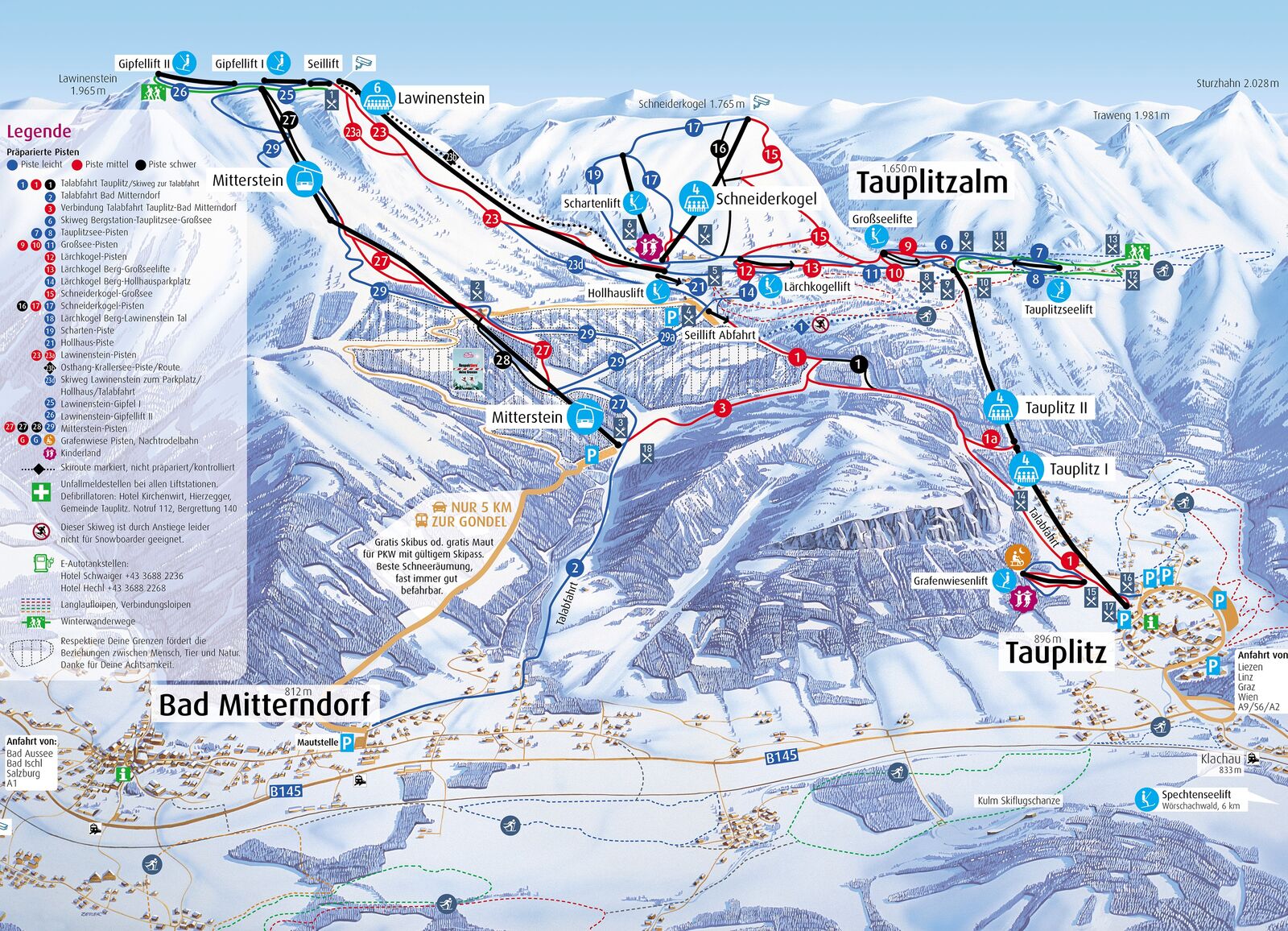 Pistenplan Skigebiet Tauplitz / Bad Mitterndorf / Schneebären