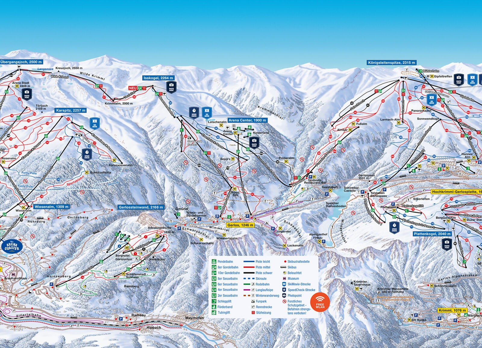 Pistenplan Skigebiet Krimml-Hochkrimml / Zillertal Arena