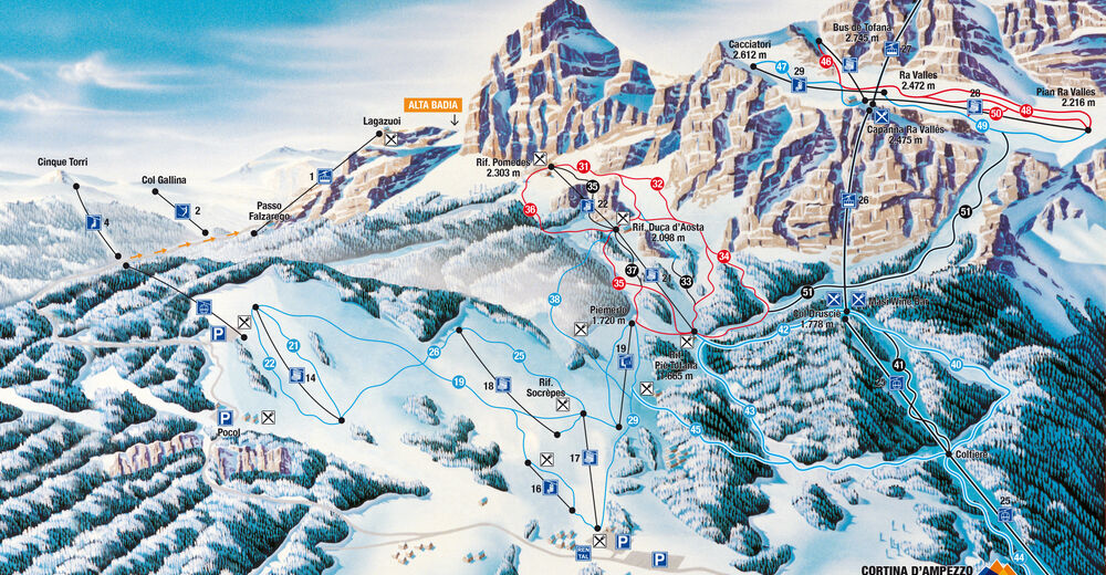 Planul pistelor Zonă de schi Tofana - Ra Valles