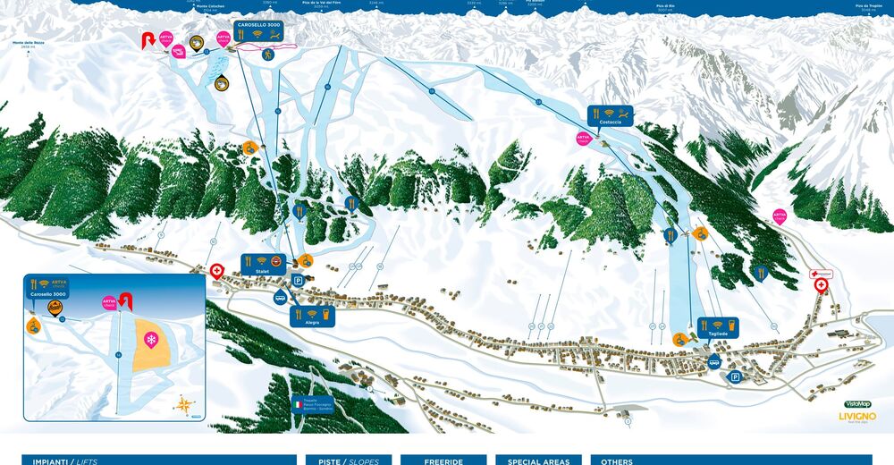 Pistenplan Skigebiet Carosello 3000/ Livigno