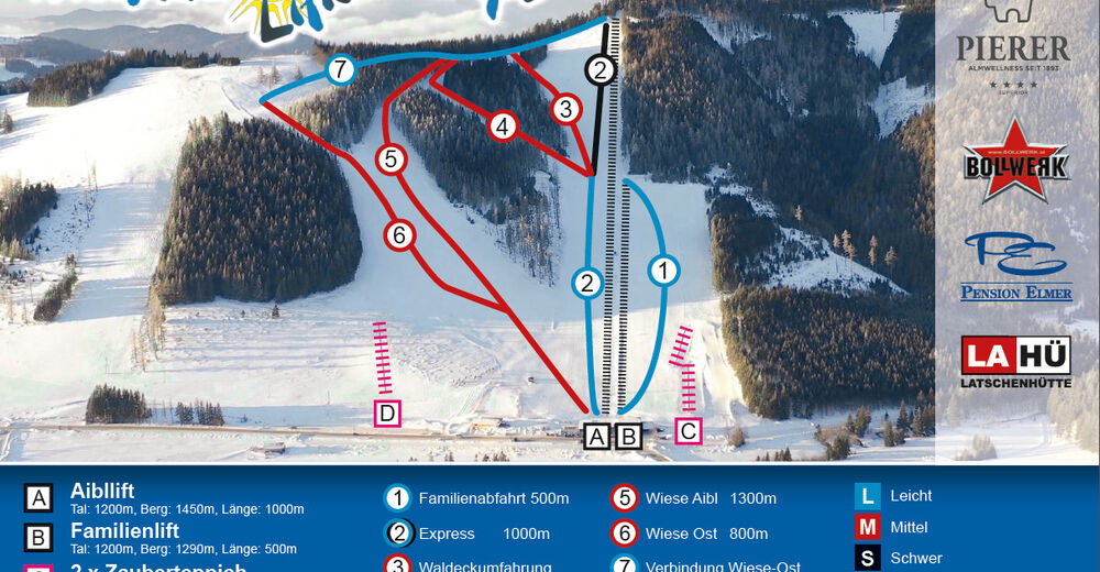 Planul pistelor Zonă de schi Teichalm Lifte