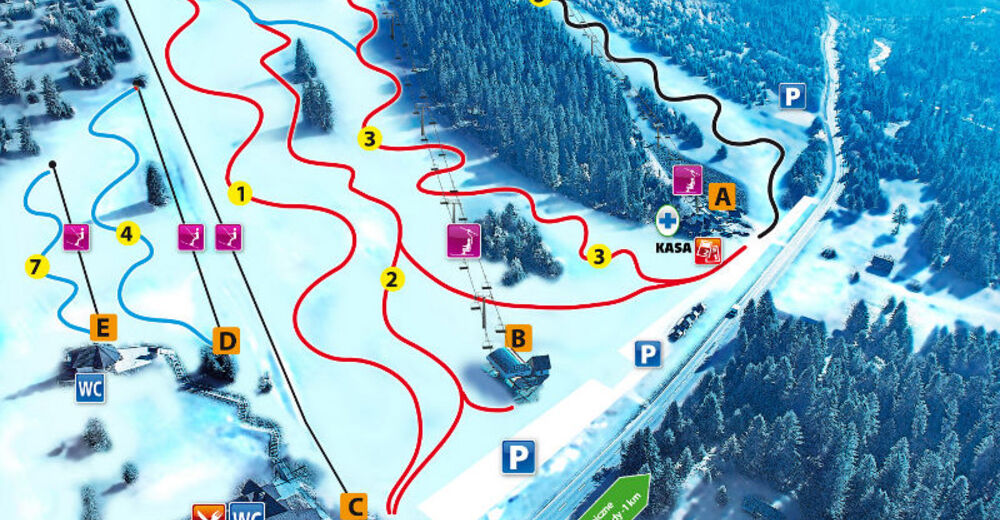 Plan skijaških staza Skijaško područje Hawrań - JurgówSki