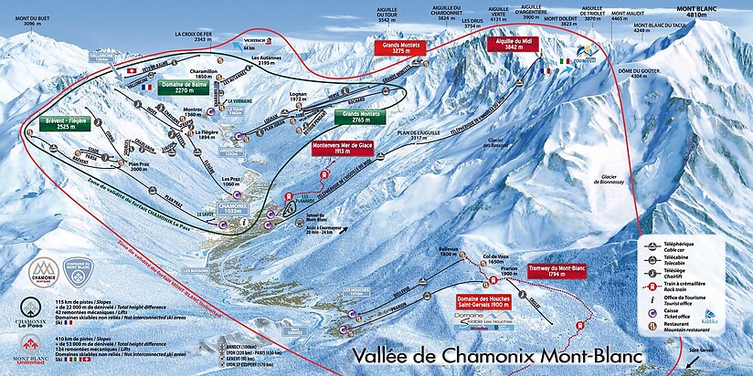 PistenplanSkigebiet Chamonix Mont-Blanc