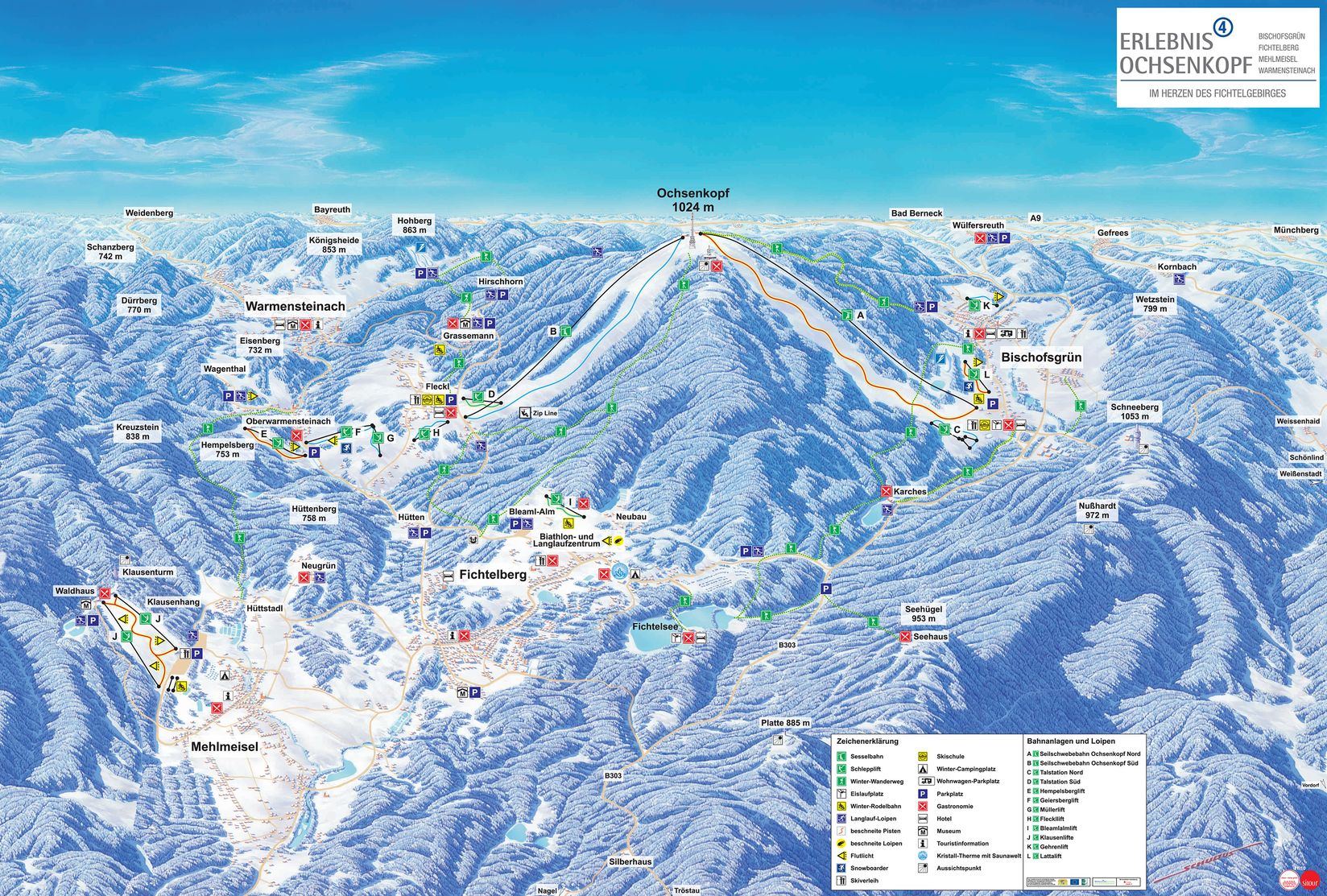 BERGFEX: Pistenplan Ochsenkopf - Panoramakarte Ochsenkopf - Karte