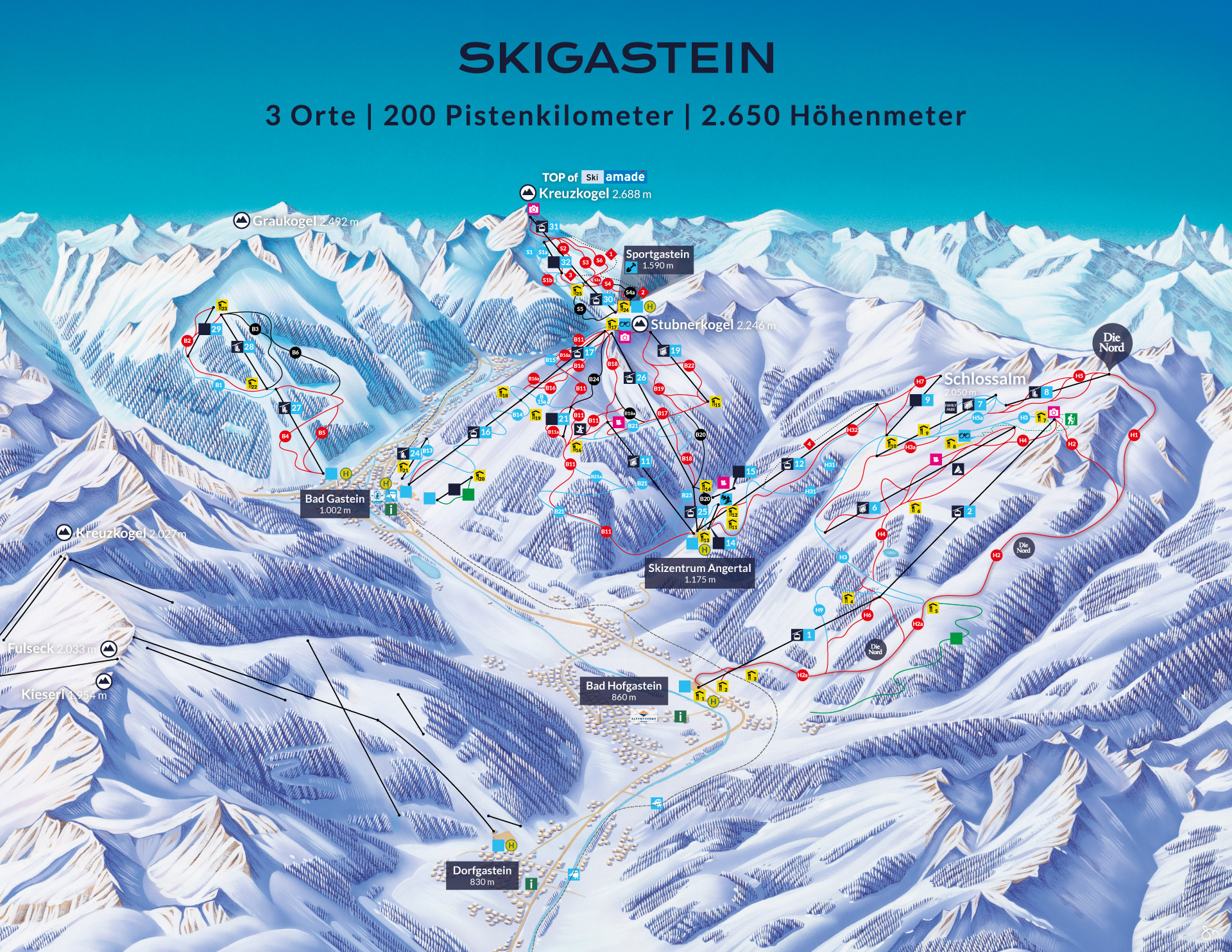 Bergfex Pistenplan Bad Gastein Skigastein Graukogel Ski Amade