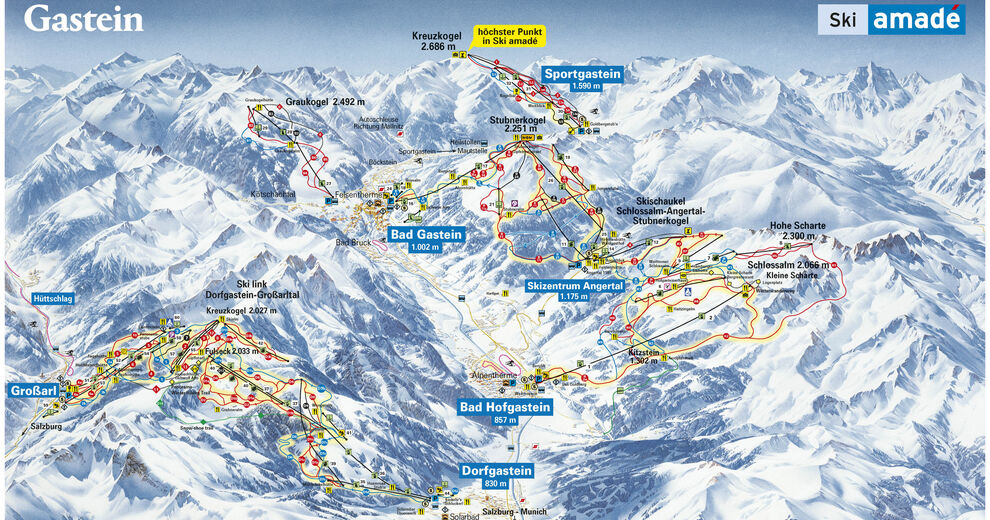 Mapa stoków Ośrodek narciarski Bad Gastein / Ski amade