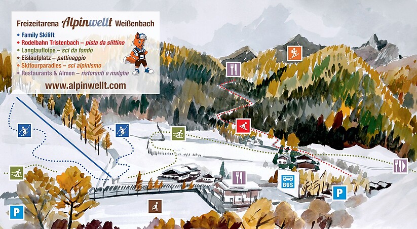 PistenplanSkigebiet Alpinwellt Weissenbach / Family Skilift