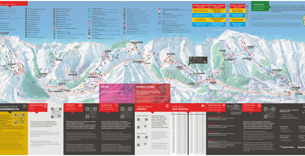 Plán sjezdovek Lyžařský areál Andermatt - Oberalp - Sedrun