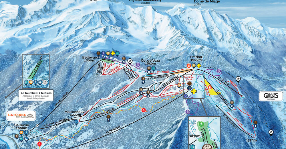 Plan skijaških staza Skijaško područje Les Houches / Saint-Gervais
