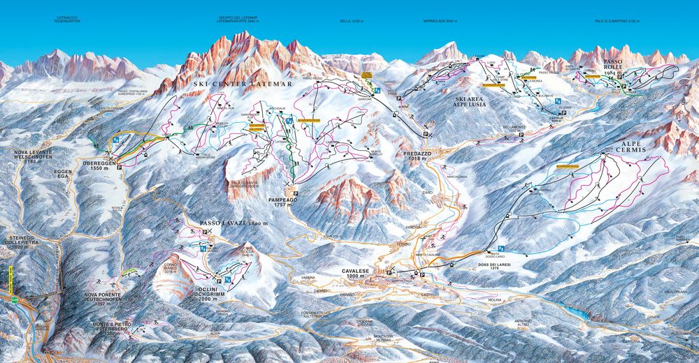 Plan de piste Station de ski Obereggen - Pampeago - Predazzo / Latemar
