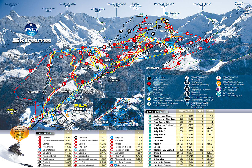 PistenplanSkigebiet Pila / Aostatal