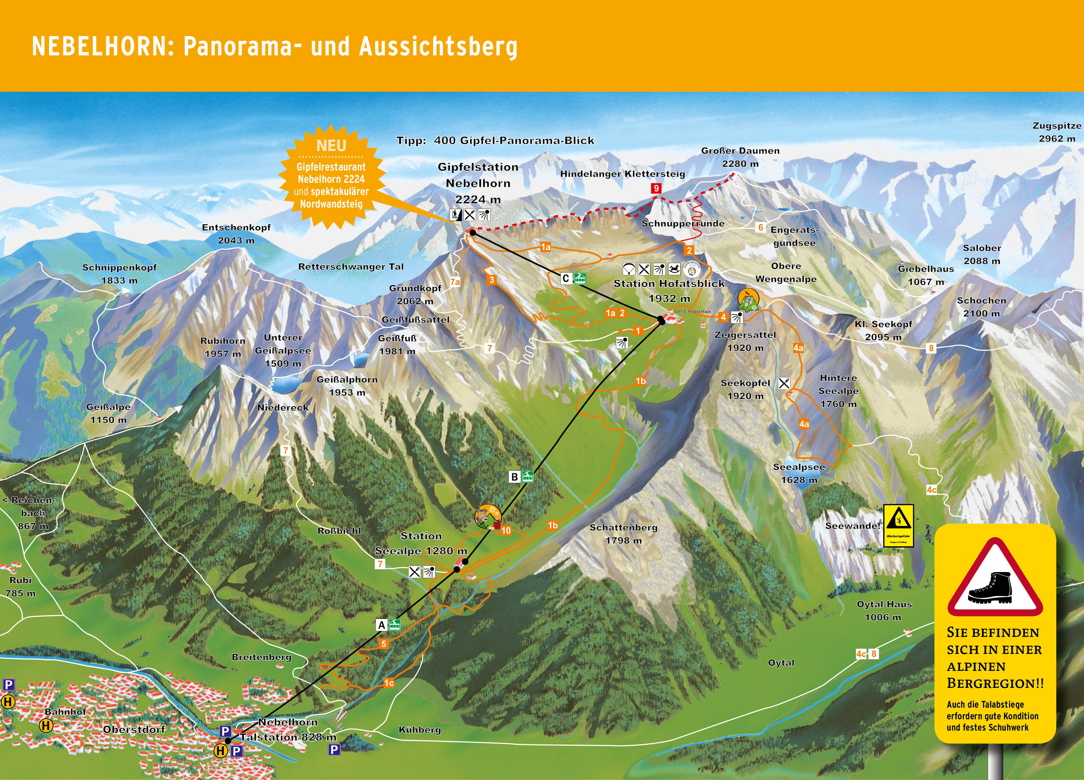 BERGFEX: Panoramakarte Oberstdorf / Nebelhorn: Karte Oberstdorf