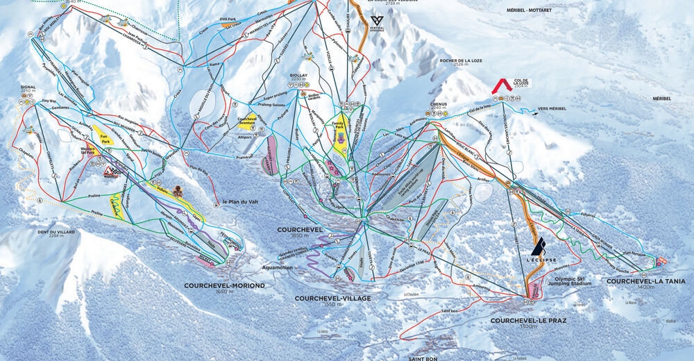 Plan skijaških staza Skijaško područje Courchevel / Les 3 Vallées
