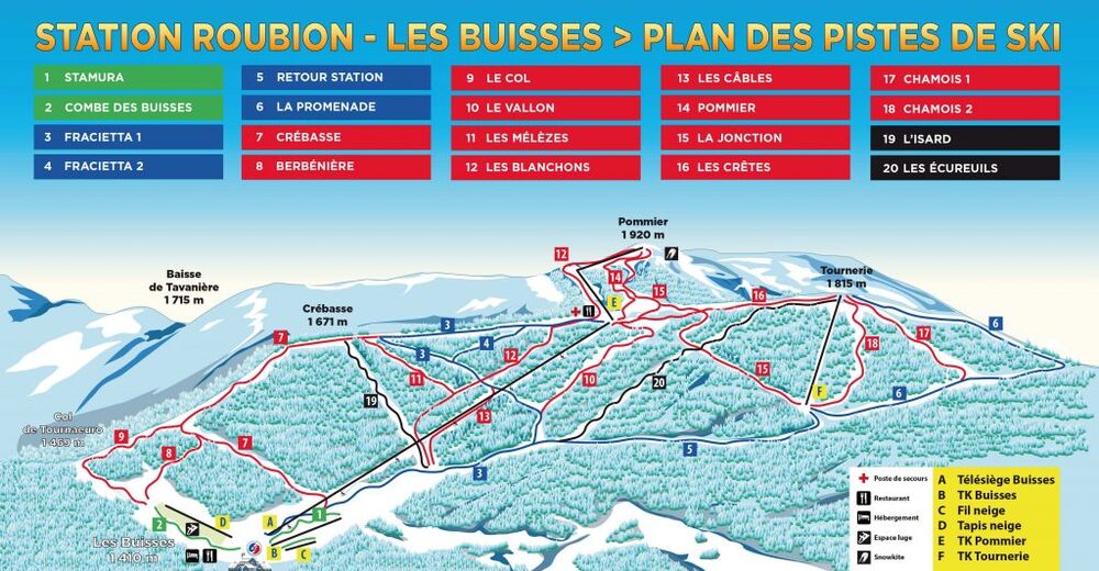 Plan skijaških staza Skijaško područje Roubion-Les-Buisses