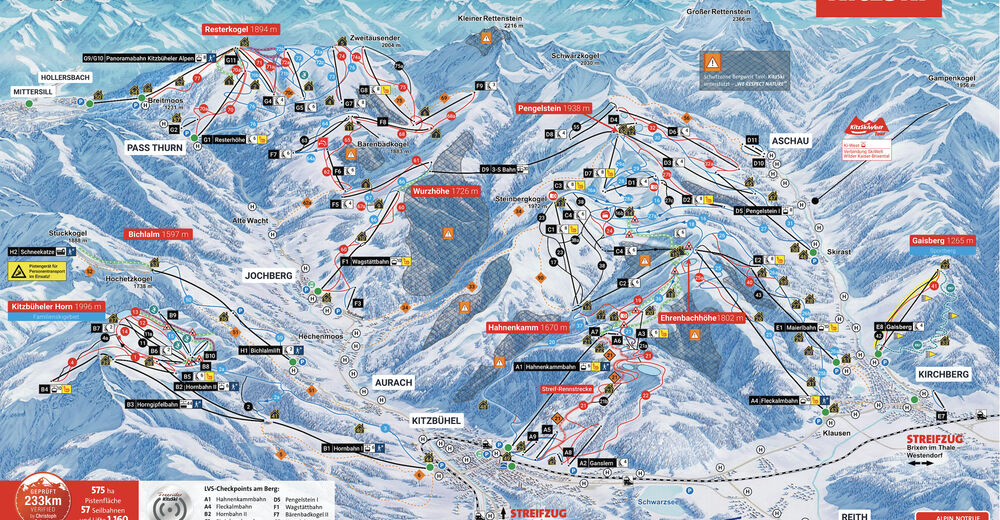 Mapa zjazdoviek Lyžiarske stredisko Panoramabahn Kitzbüheler Alpen / Mittersill