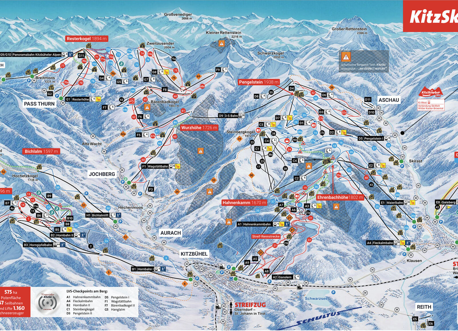 Pistenplan Skigebiet Panoramabahn Kitzbüheler Alpen / Mittersill