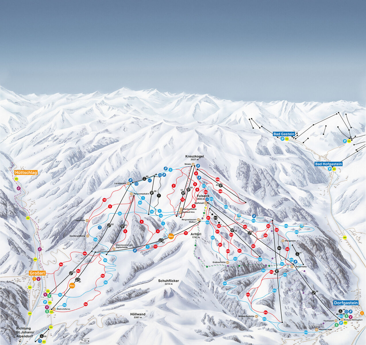 PistenplanSkigebiet Dorfgastein / Ski amade