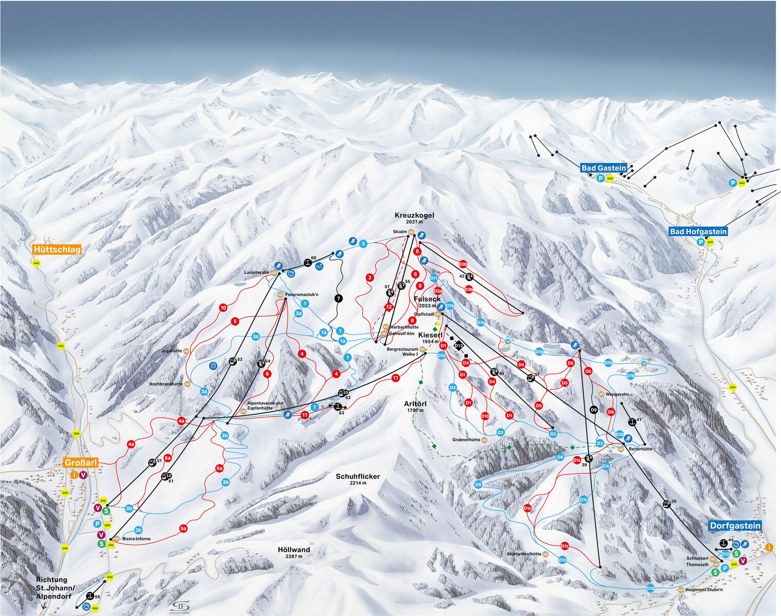 PistenplanSkigebiet Dorfgastein / Ski amade