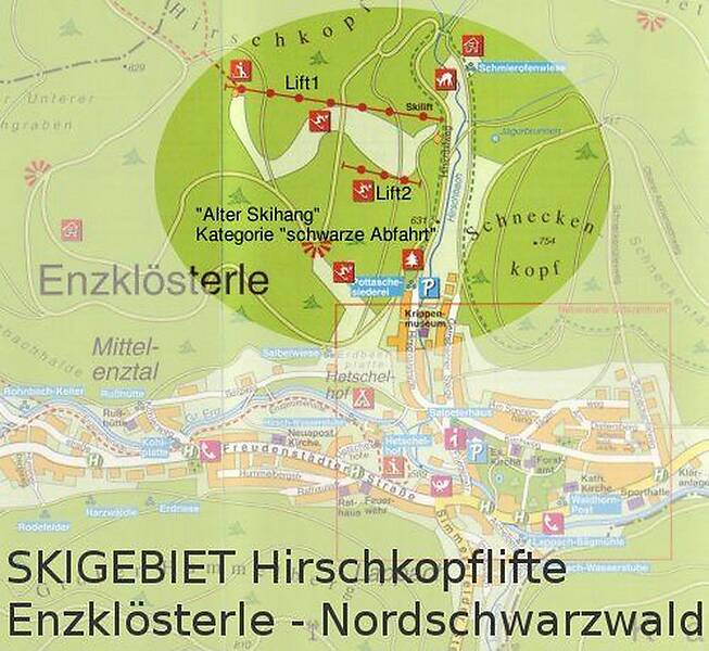 PistenplanSkigebiet Hirschkopflifte / Enzklösterle