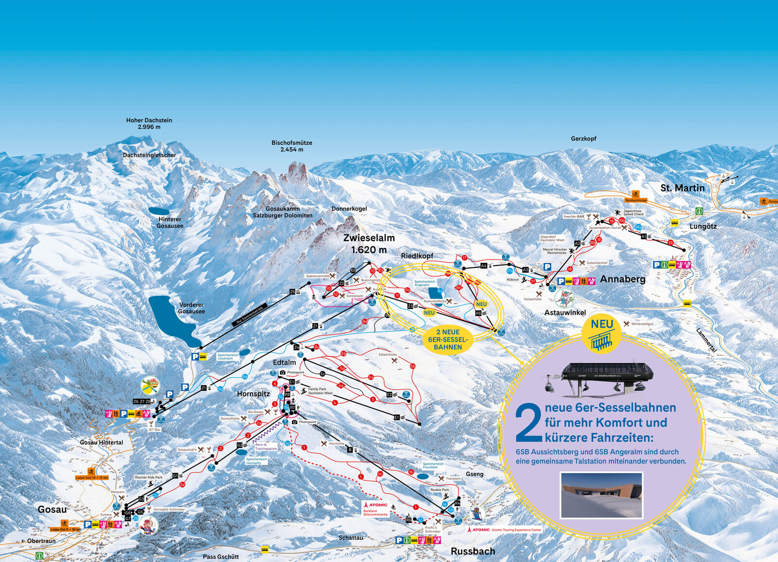 Pistenplan Skigebiet Annaberg / Lungötz / Dachstein West