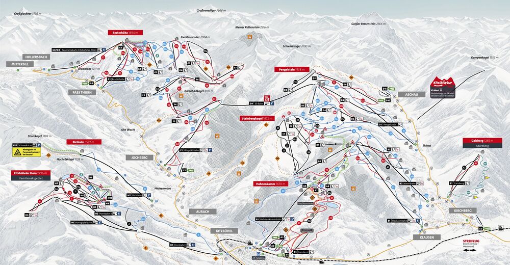 Planul pistelor Zonă de schi Kitzbühel / Kirchberg