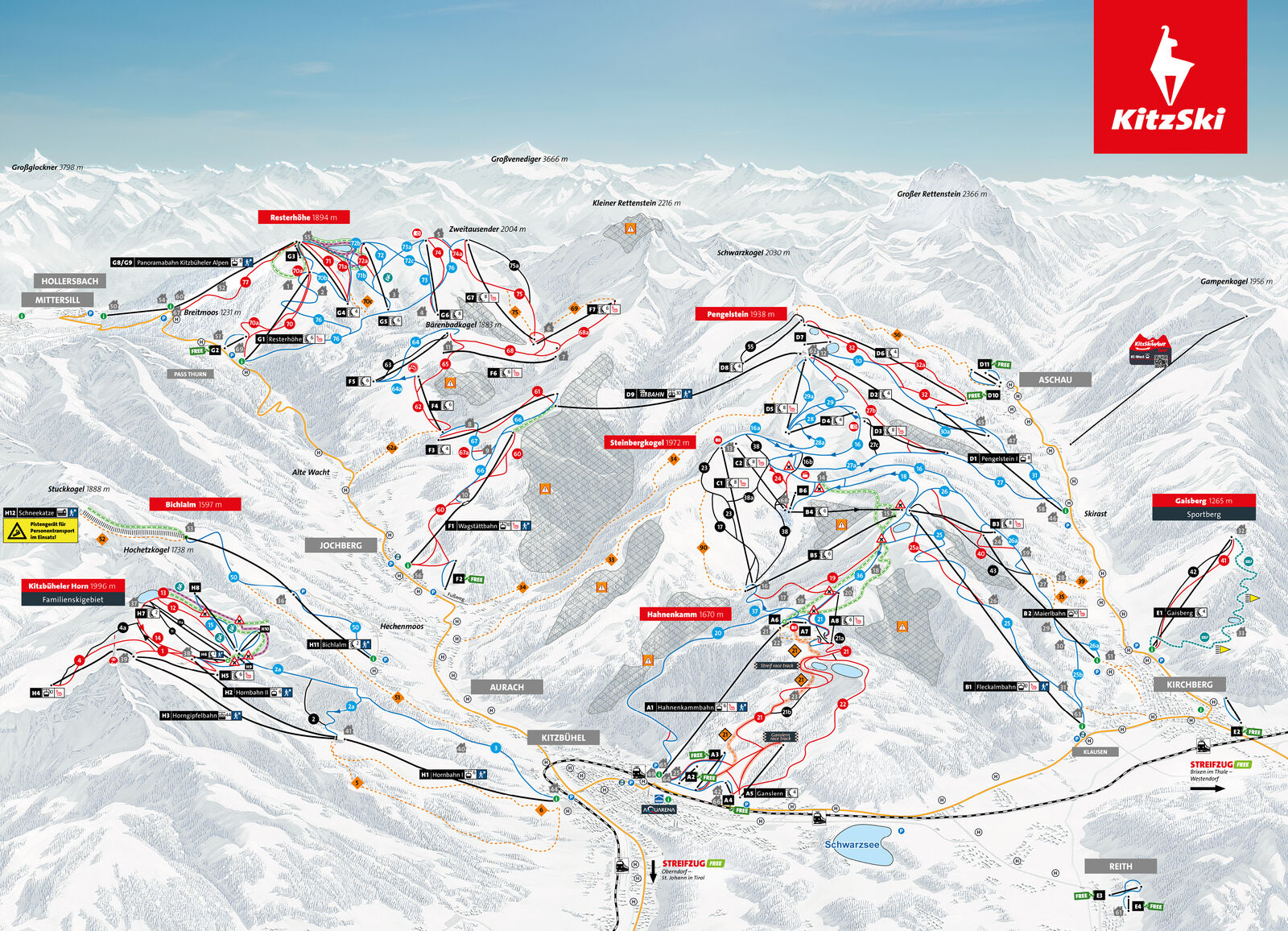 Pistenplan Skigebiet Kitzbühel / Kirchberg