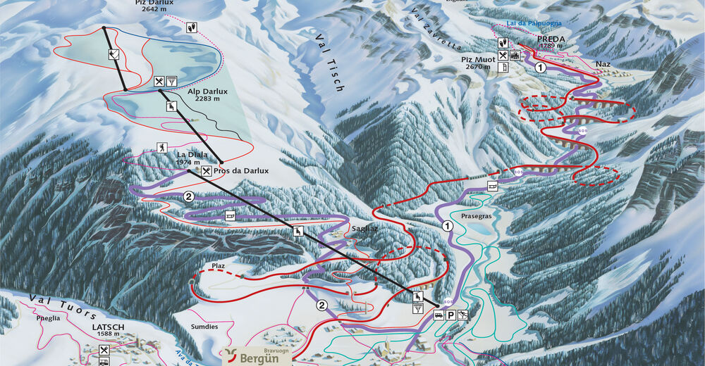 Pistenplan Skigebiet Bergün - Filisur / Darlux