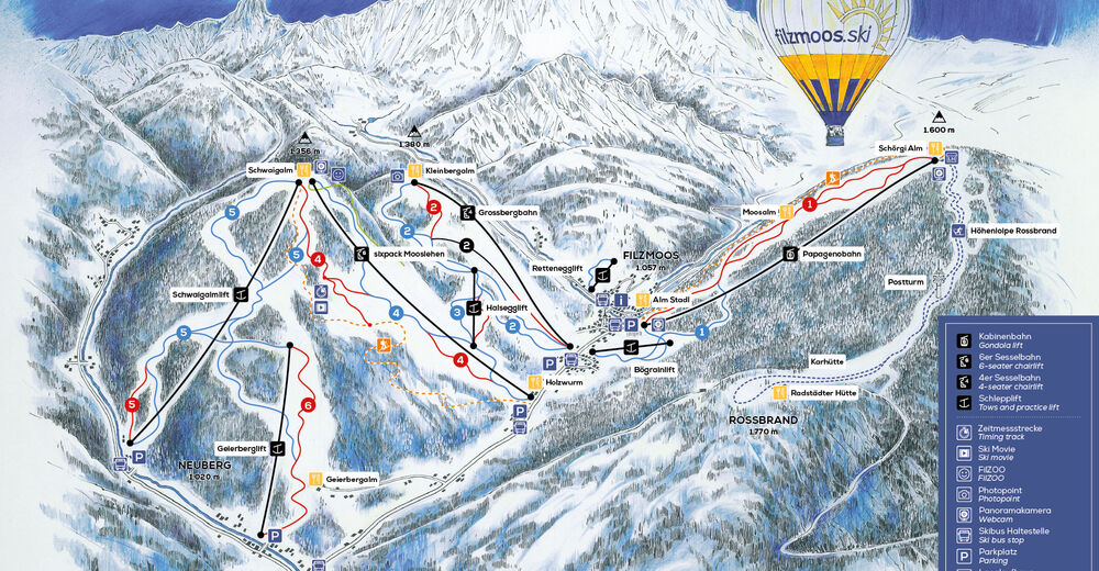 Plán sjezdovky Lyžařská oblast Ski amade / Filzmoos