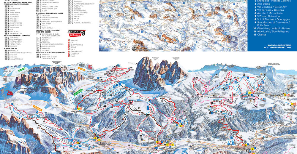Pistenplan Skigebiet Dolomites Val Gardena / Gröden - St. Christina