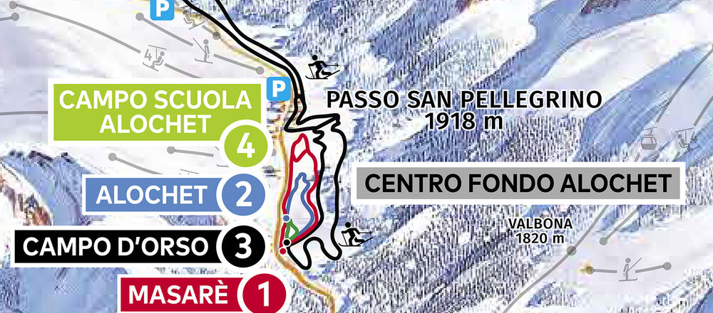 Loipenplan Passo San Pellegrino - Alochet (Val di Fassa)