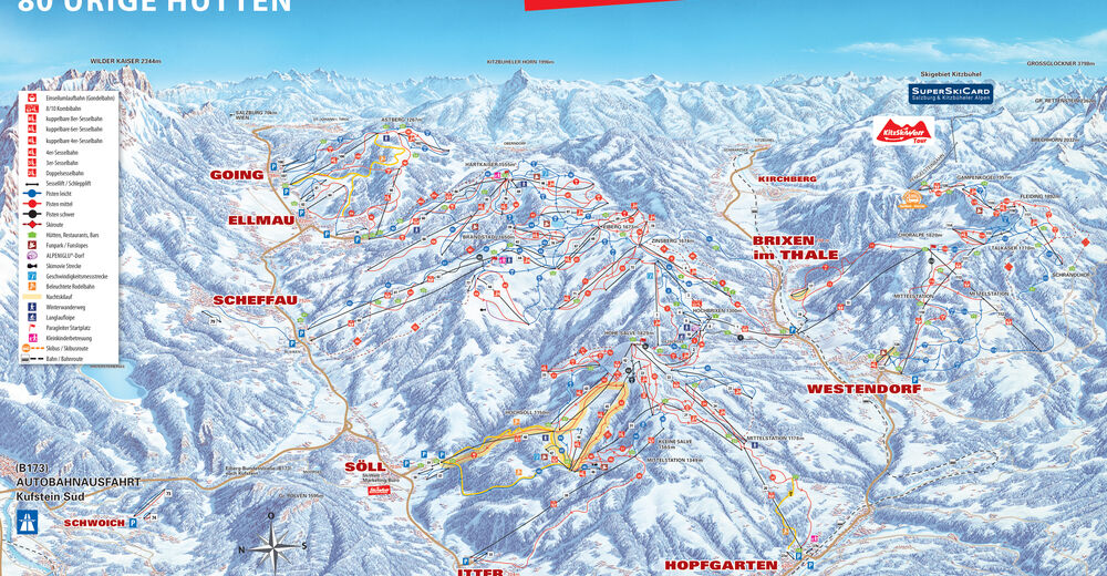Pisteplan Skiområde SkiWelt / Going