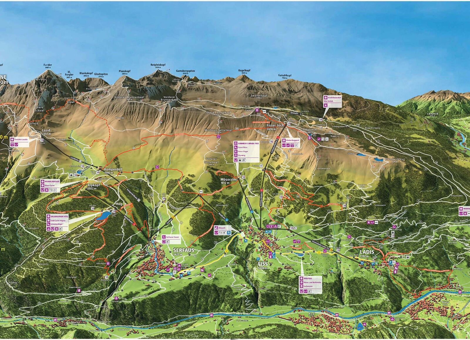 Pistenplan Skigebiet Serfaus - Fiss - Ladis
