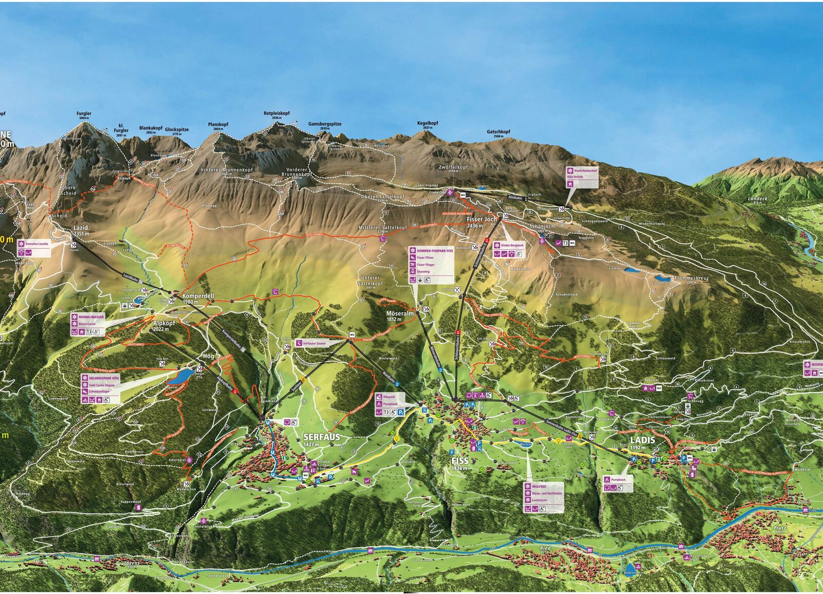Pistenplan Skigebiet Serfaus - Fiss - Ladis
