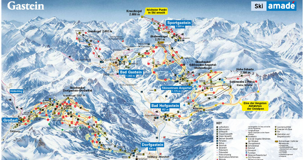 Plan skijaških staza Skijaško područje Sportgastein / Ski amade