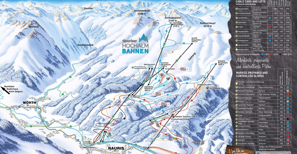 Pisteplan Skigebied Raurisertal / Hochalmbahnen